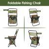 Foldable Fishing Chair With Backrest Built-In Cooler Bag Portable Handle Outdoor Lightweight Fishing Stool For Camping Hiking Hunting