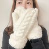 Schintoch Women Fashion Knit Twist Flowers Mittens, Winter Fleece Thickening Warm Full Finger Gloves