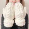 Schintoch Women Fashion Knit Twist Flowers Mittens, Winter Fleece Thickening Warm Full Finger Gloves