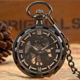 Men's Retro Skeleton Casual Simple Mechanical Pocket Watch (Color: Black)