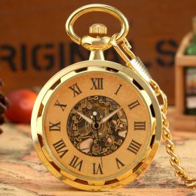 Men's Retro Skeleton Casual Simple Mechanical Pocket Watch (Color: Gold)