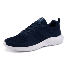 Men Walking Sports Shoes Lightweight Breathable Sneakers Male Knitting Outdoor Running Footwear Fashion Fitness Jogging Trainers (Color: Blue, size: 45)