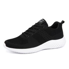 Men Walking Sports Shoes Lightweight Breathable Sneakers Male Knitting Outdoor Running Footwear Fashion Fitness Jogging Trainers (Color: Black, size: 47)