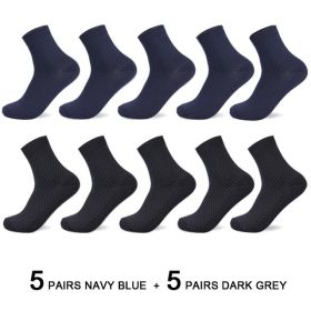 10 Pairs/Lot Men's Bamboo Fiber Socks 2022 New Compression Autumn Long Black Business Casual Man Dress Sock Gift Plus Size 42-45 (Color: 5navyblue 5darkgray, size: 40-45)