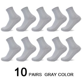 10 Pairs/Lot Men's Bamboo Fiber Socks 2022 New Compression Autumn Long Black Business Casual Man Dress Sock Gift Plus Size 42-45 (Color: 10 gray, size: 40-45)