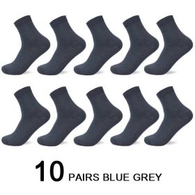 10 Pairs/Lot Men's Bamboo Fiber Socks 2022 New Compression Autumn Long Black Business Casual Man Dress Sock Gift Plus Size 42-45 (Color: 10 blue gray, size: 40-45)