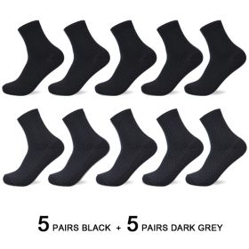 10 Pairs/Lot Men's Bamboo Fiber Socks 2022 New Compression Autumn Long Black Business Casual Man Dress Sock Gift Plus Size 42-45 (Color: 5 black 5 dark gray, size: 40-45)