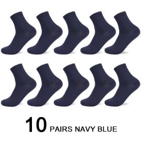 10 Pairs/Lot Men's Bamboo Fiber Socks 2022 New Compression Autumn Long Black Business Casual Man Dress Sock Gift Plus Size 42-45 (Color: 10 navy blue, size: 40-45)