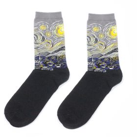 Hot Dropshipping Autumn winter Retro Women New Art Van Gogh Mural World Famous Oil Painting Series Men Socks Funny Socks (Color: 27)