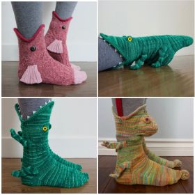 New Christmas Socks Shark Fish Chameleon Crocodile Knitted Socks Cute Novelty Unisex Winter Warm Floor Sock Men Women Xmas Gift (Color: 4 Pairs Mix)