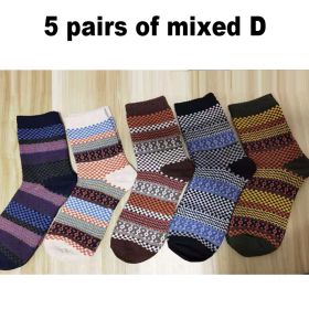 10PCS=5Pairs Autumn Winter New Men Thicken Warm Harajuku Retro Fashion Casual Wool High Quality Cotton Socks Wholesale Snow Sock (Color: 5 mixed D, size: EUR size38-45)