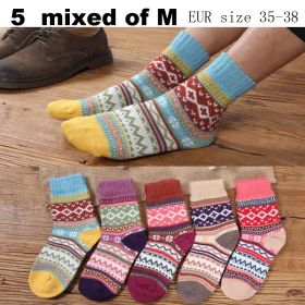 10PCS=5Pairs Autumn Winter New Men Thicken Warm Harajuku Retro Fashion Casual Wool High Quality Cotton Socks Wholesale Snow Sock (Color: 5 mixed M, size: EUR size38-45)