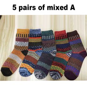 10PCS=5Pairs Autumn Winter New Men Thicken Warm Harajuku Retro Fashion Casual Wool High Quality Cotton Socks Wholesale Snow Sock (Color: 5 mixed A, size: EUR size38-45)