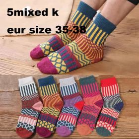 10PCS=5Pairs Autumn Winter New Men Thicken Warm Harajuku Retro Fashion Casual Wool High Quality Cotton Socks Wholesale Snow Sock (Color: 5 mixed K, size: EUR size38-45)