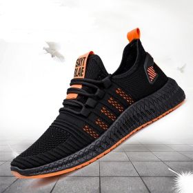 Fashion Sneakers Lightweight Men Casual Shoes Breathable Male Footwear Lace Up Walking Shoe (Shoe Size: 46, Color: Black-Orange)