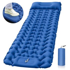 Outdoor Camping Sleeping Pad Inflatable Mattress with Pillows. (Color: Blue)