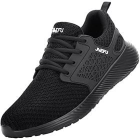 JIEFU Non Slip Shoes for men; Slip On Work Shoes Steel Toe Sneakers for Men Lightweight Comfortable Restaurant Safety Footwear (Color: Black, size: 37)