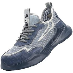 JIEFU Men Work shoes; Steel Toe Shoes; men sneaker; Lightweight Breathable Mesh Slip Resistant Work Shoes Comfortable Indestructible Construction Shoe (Color: Navy Blue, size: 36)