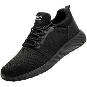 JIEFU Work Shoes for Men; Comfortable Steel Toe Shoes for Standing All Day Non Slip Construction Sneakers; men Sneaker (Color: Black, size: 37)