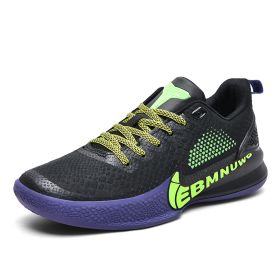 New comfortable breathable sports shoes men's anti-slip wear sports shoes youth professional combat basketball sports shoes (Color: Black green, size: 38)