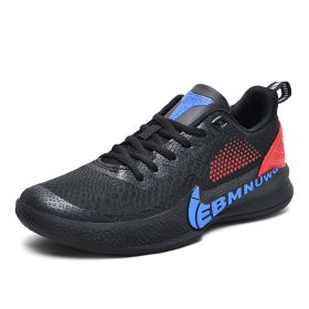 New comfortable breathable sports shoes men's anti-slip wear sports shoes youth professional combat basketball sports shoes (Color: Black red, size: 44)