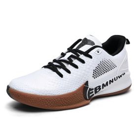 New comfortable breathable sports shoes men's anti-slip wear sports shoes youth professional combat basketball sports shoes (Color: White and black, size: 39)