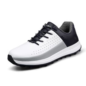 New Brand Leather Men's Golf Shoes Waterproof Non-slip Outdoor Leisure Sports Golf Training Shoes Spikeless Golf Shoes for Men (Color: White blue, size: EUR47(US13))