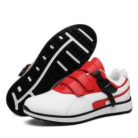 2022 New Men Genuine Leather Golf Shoes Outdoor Waterproof Anti-slip Breathable Professional Golf Shoes Plus Size 45 (Color: White red, size: EUR 42)