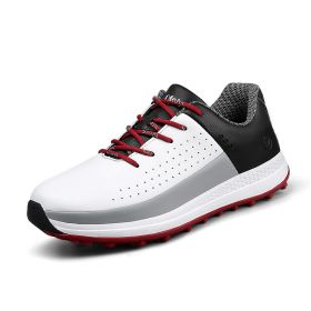 New Brand Leather Men's Golf Shoes Waterproof Non-slip Outdoor Leisure Sports Golf Training Shoes Spikeless Golf Shoes for Men (Color: White red, size: EUR42(US8.5))