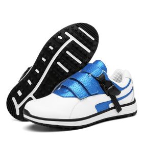 2022 New Men Genuine Leather Golf Shoes Outdoor Waterproof Anti-slip Breathable Professional Golf Shoes Plus Size 45 (Color: White blue, size: EUR 39)