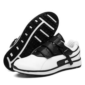 2022 New Men Genuine Leather Golf Shoes Outdoor Waterproof Anti-slip Breathable Professional Golf Shoes Plus Size 45 (Color: white black, size: EUR 44)