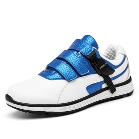 Waterproof Golf Shoes Men Men's Professional Golf Shoes Waterproof Non-slip Golf Training Shoes (Color: White blue, size: EUR46)