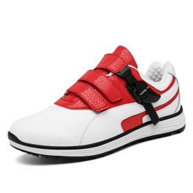 Waterproof Golf Shoes Men Men's Professional Golf Shoes Waterproof Non-slip Golf Training Shoes (Color: White red, size: Eur43)