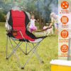 Foldable Camping Heavy Duty Steel Lawn Chair. Padded Seat Arm Back Beach Chair 330LBS Max Load with Cup Holder Carry Bag